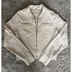 7Diamonds Generation Women Oatmeal Cream Full Zip Bomber Jacket Large L Pocket